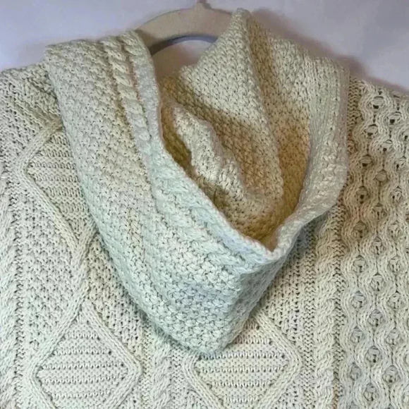 Blarney Woollen Mill Hooded Sweater 100% Merino Wool Aran Hoodie Ireland Medium - Picture 3 of 7